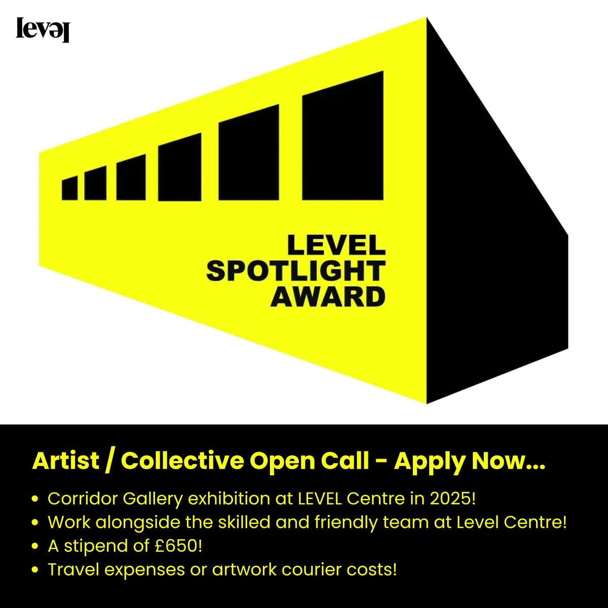 LEVEL Arts Centre (@levelcentre) on Twitter photo LEVEL Spotlight Award Open Call - Apply by 11 Nov!
Each year we support a disabled artist/collective to develop their creative practice & learn more about exhibiting work. Last years award went to <a href="/gracecurrie11/">grace currie</a>!
levelcentre.com/the-spotlight-…
#LEVEL #OpenCall LEVEL Spotlight Award Open Call - Apply by 11 Nov!
Each year we support a disabled artist/collective to develop their creative practice & learn more about exhibiting work. Last years award went to <a href="/gracecurrie11/">grace currie</a>!
levelcentre.com/the-spotlight-…
#LEVEL #OpenCall