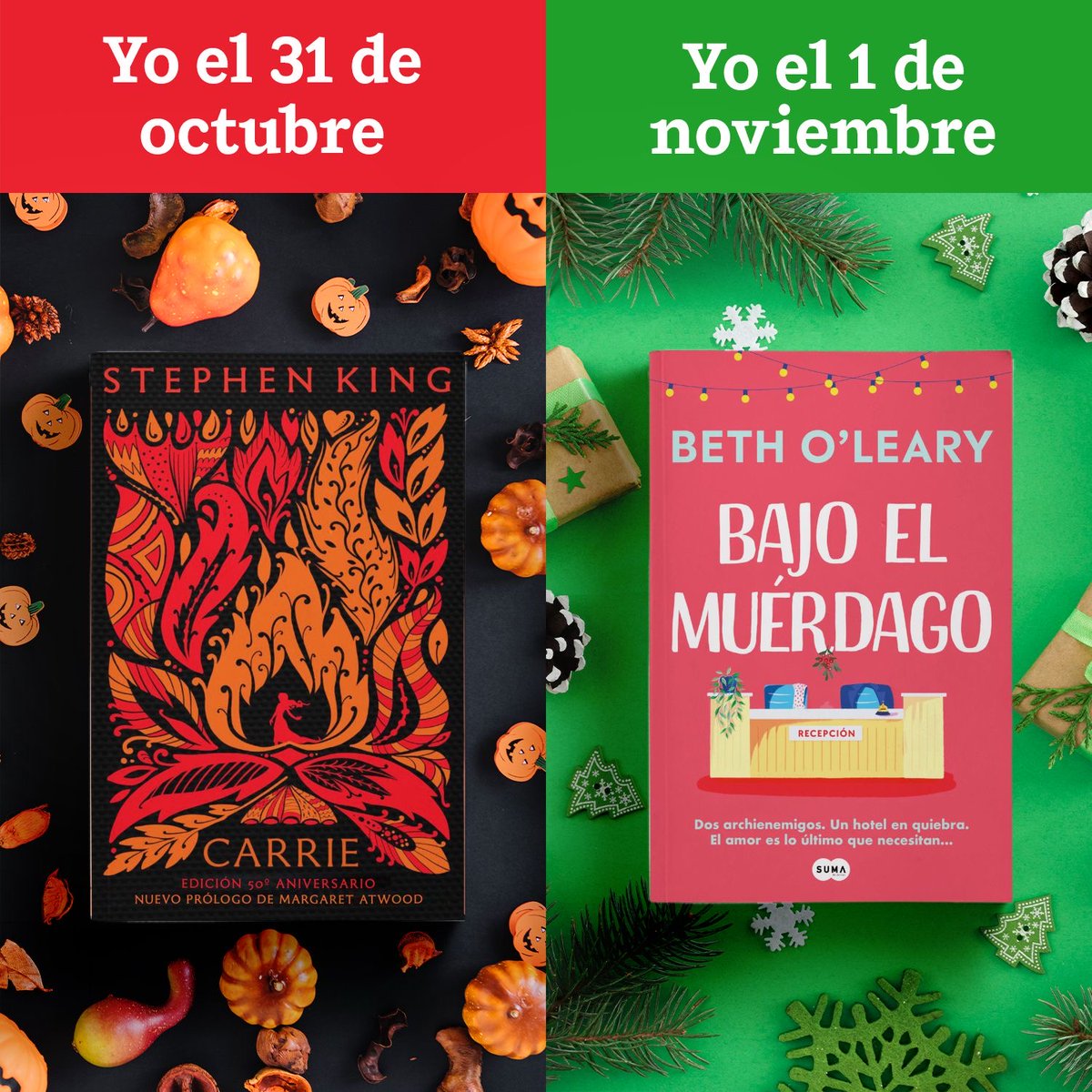 ¿Sois más de «Carrie» o de «Bajo el muérdago»? Elijáis lo que elijáis, el terror y el amor están solo a un libro de distancia. ❤ bit.ly/3TOOFog