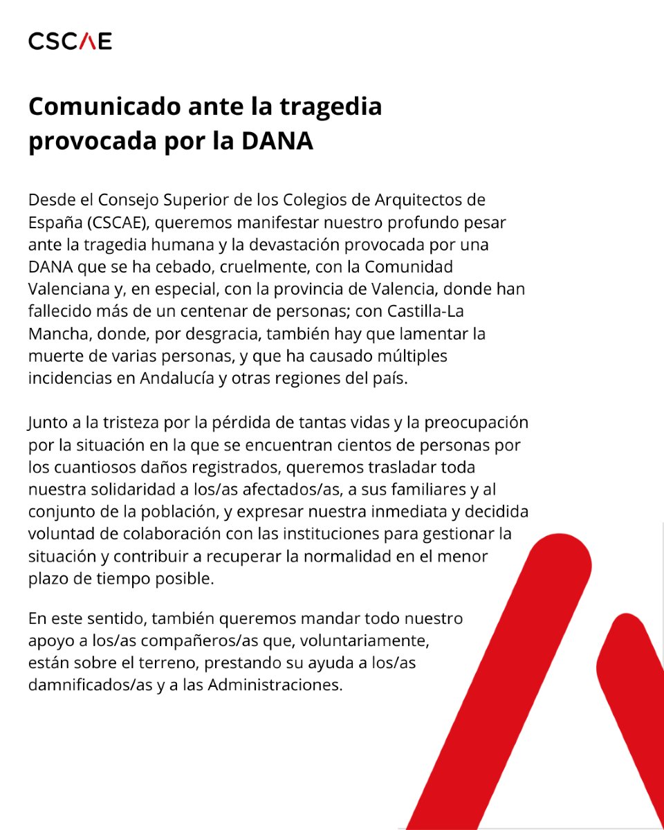 Comunicado ante la tragedia provocada por la DANA