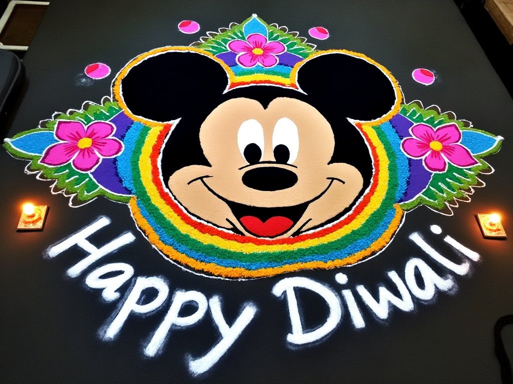 ✨ Happy #Diwali to everyone celebrating! ❤️🪔

As a kid, I was the famous "Micky Mouse Rangoli designer" of the neighborhood. It's definitely one of my all-time favorite Diwali memories 🤠

PS: This one's an AI generated :)