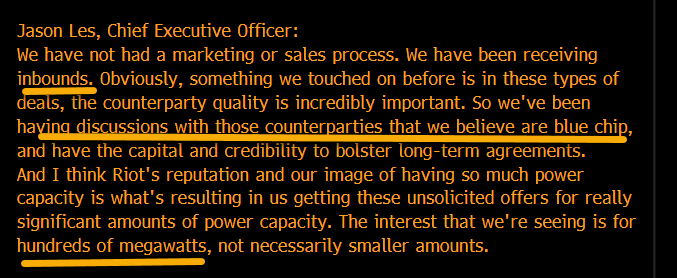 matthew_sigel's tweet photo. $RIOT CEO Says Has Received Inbound Interest for "Hundreds of Megawatts" from "Blue-Chip Counterparties" Regarding AI/HPC Capacity https://t.co/Vv6SPfLKdM
