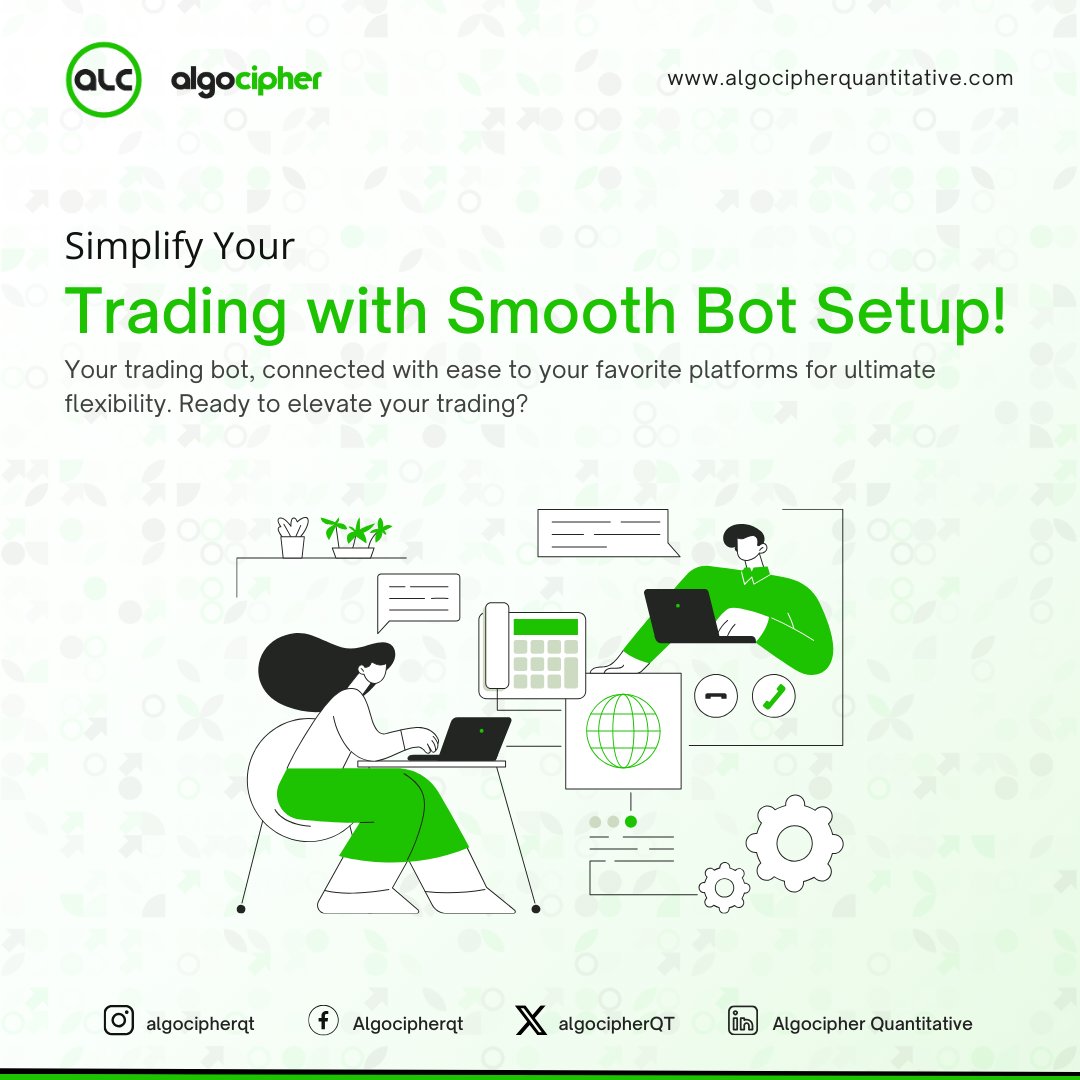 algocipherQT's tweet image. Simplify Your Trading with Smooth Bot Setup!
Your trading bot, connected with ease to your favorite platforms for ultimate flexibility.
Ready to elevate your trading?
#algocipherquantitative #thealgocipheradvantage #tradingautomation #FutureOfTrading #NoMoreManual