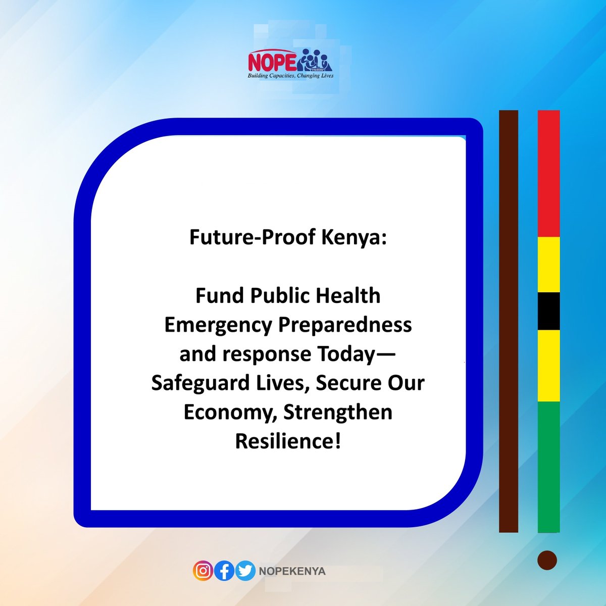 NOPEKENYA's tweet photo. Our healthcare system needs resources to be ready for the next crisis—saving lives, stabilizing our economy, and building resilient communities. With a dedicated budget line, we can ensure our hospitals, clinics, and frontline workers are prepared, equipped, and empowered to respond quickly to any health emergency.
Legislators, include a public health emergency preparedness and response fund in the budget to protect Kenya’s future. Investing in readiness today means a safer, stronger Kenya tomorrow.