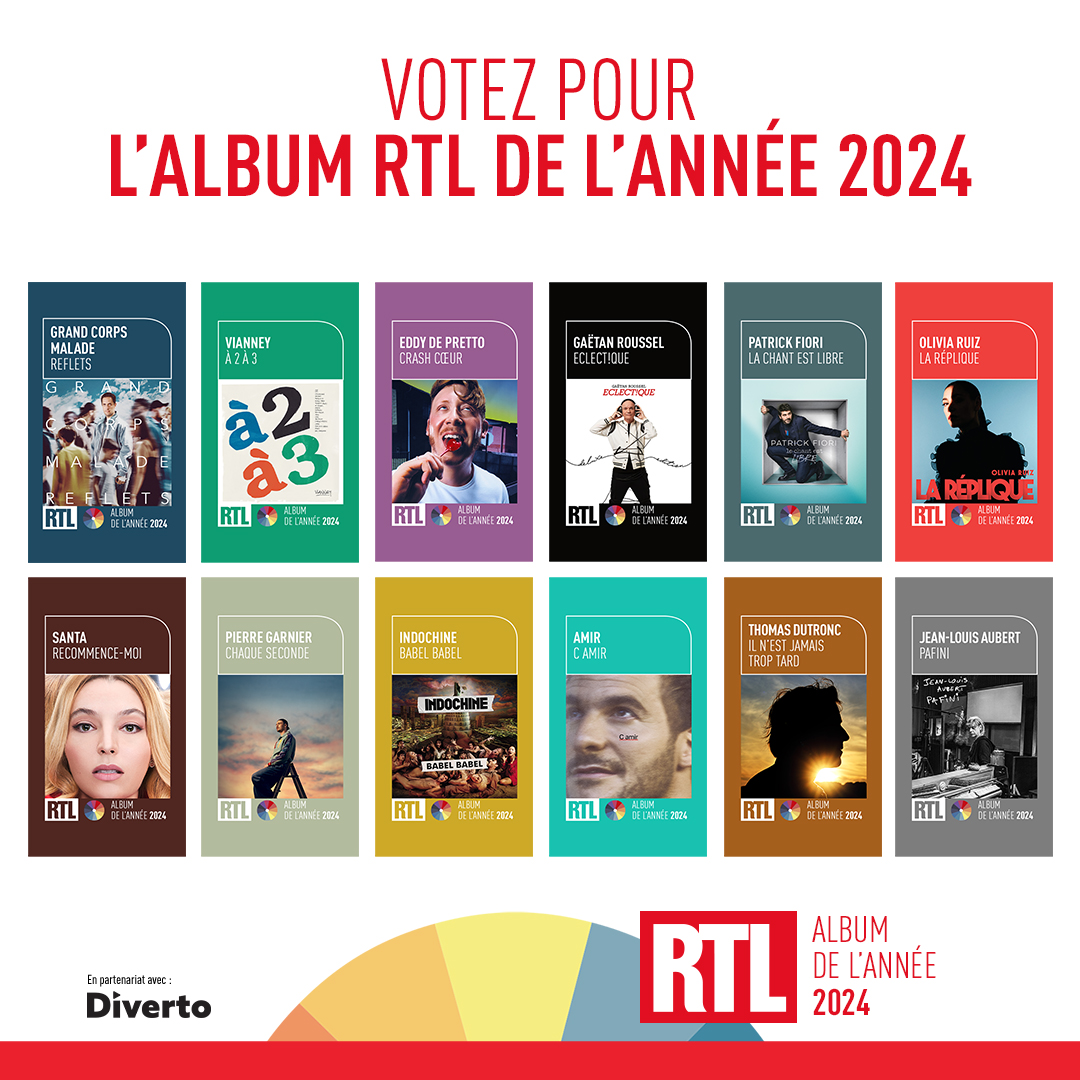 💿📊🎶 C'est parti pour l'édition 2024 de l'Album RTL de l'année avec <a href="/Diverto_off/">Diverto</a>  ! Votez pour votre album favori parmi les 12 artistes en lice #AlbumRTL
Vous pouvez voter sur rtl.fr ou sur l'application #RTL 👉 urls.fr/yhZY67