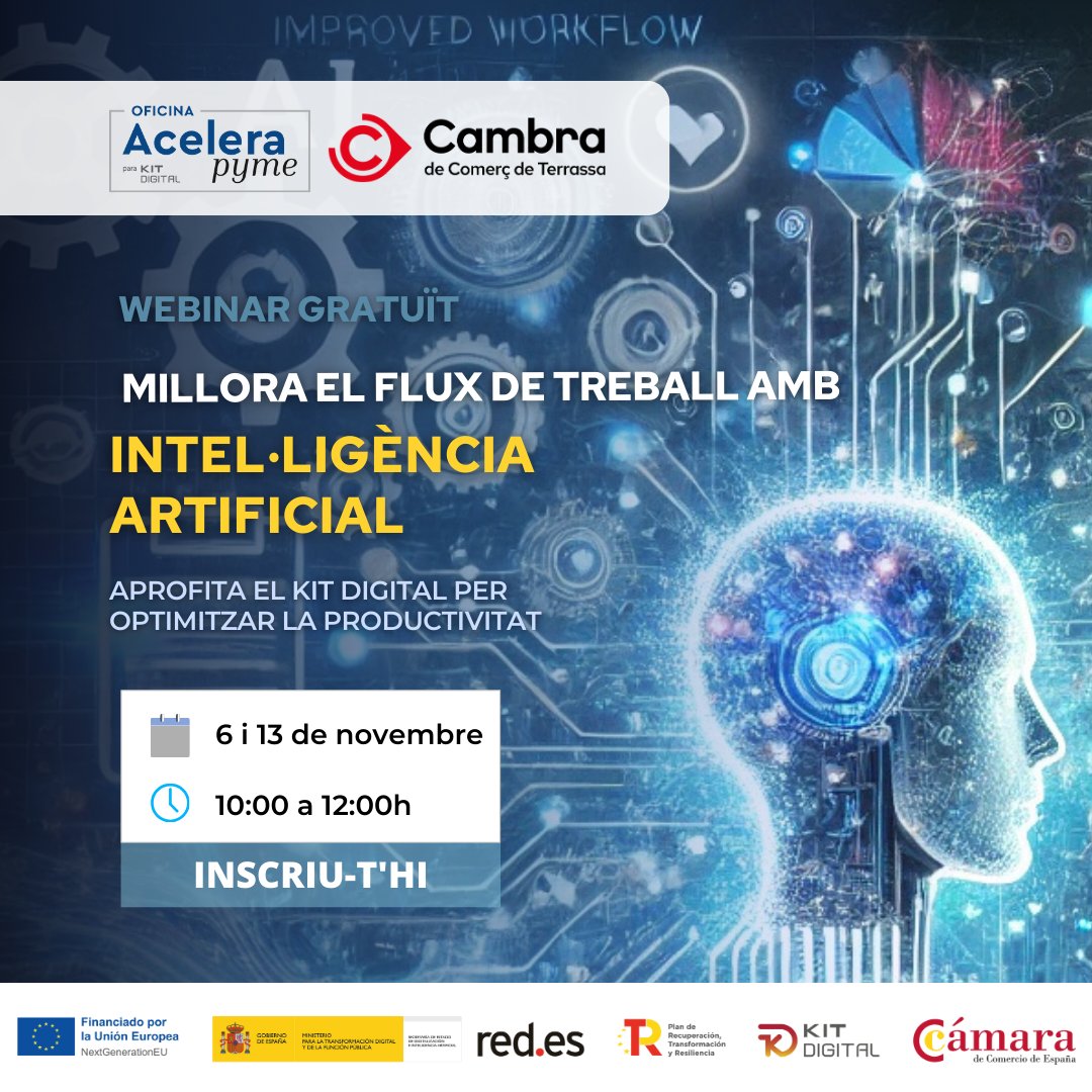 CambraTerrassa's tweet photo. Fes un gir a la teva manera de treballar!📈

Automatitza les tasques, guanya en eficiència i augmenta la productivitat!💻

🗓️6 i 13 de novembre
🕙10 a 12 h
👉Online

Últims dies per inscriure't🔗https://t.co/CUngn09PrA https://t.co/pSZZVXEDG6