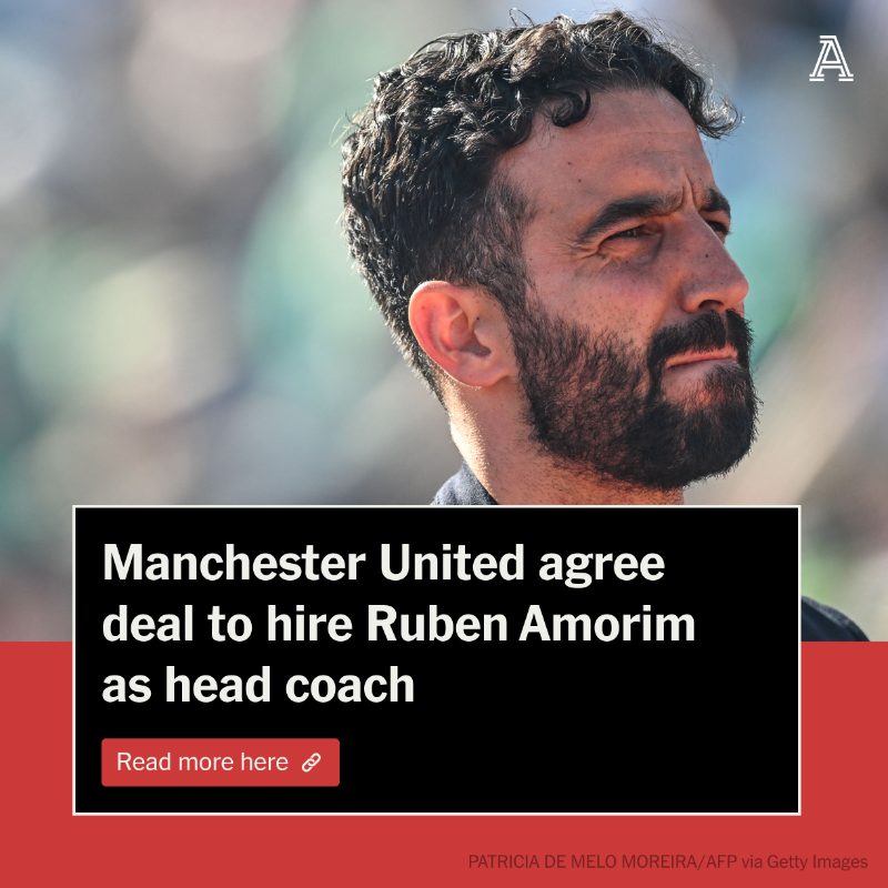 TheAthleticFC's tweet photo. Manchester United have reached an agreement with Sporting Lisbon over the hire of Ruben Amorim as head coach.

More from @lauriewhitwell