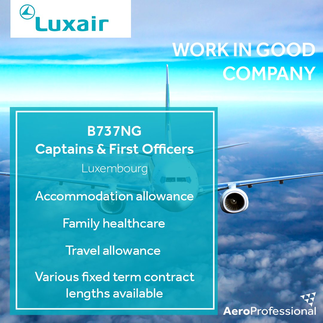 AeroProJobs's tweet photo. Luxair is looking for B737 Captains &amp; First Officers to join its team in Luxembourg on a fixed term contract.

Read more:
Captains: https://t.co/ZvzEtOh60r
First Officers: https://t.co/U1462N6pH2
 
#aviation #aviationjobs #aviationrecruitment #B737 #captains #firstofficers https://t.co/BBMaT8uYcJ
