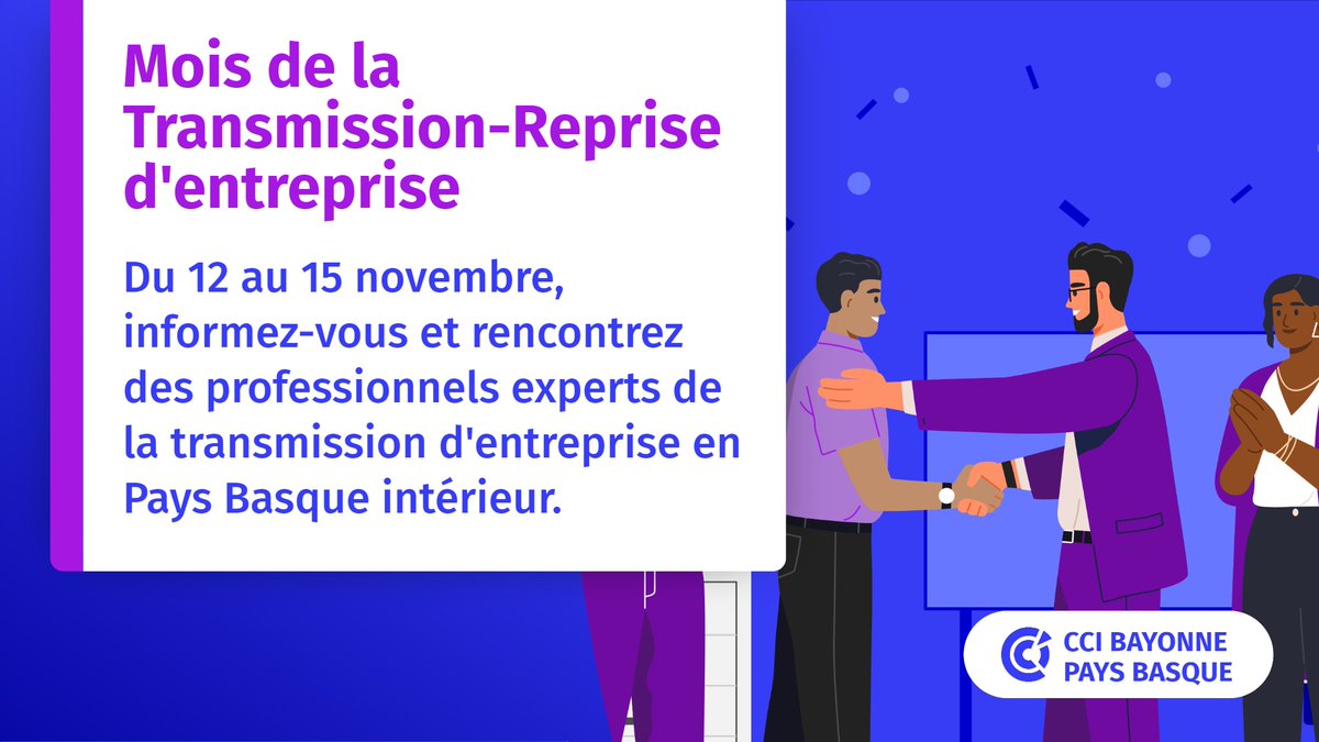 Mois de la transmission reprise d'entreprise : venez rencontrer des professionnels experts de la transmission d'entreprise lors de rdv individuels avec les équipes des centres d’appuis Aldatu, Odace et Indar &amp; les centres consulaires. Infos et RDV 👉 pulse.ly/zrgta4f4k6