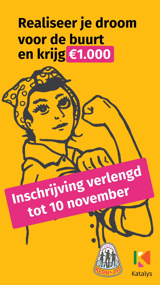 De #inschrijving voor Kern met Pit is verlengd tot 10 november! Meld jullie idee voor de buurt aan, ook als je geen kant en klaar plan hebt.

Samen maken we de buurt mooier! ✨  
Ga naar 👉🏽 kernmetpit.nl/inschrijven