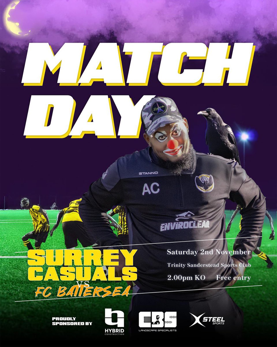 Surrey Casuals FC (@surreycasualsfc) on Twitter photo No time for Clowning around this Saturday! 🤡 We face <a href="/FcBattersea/">FC BATTERSEA</a> in the league, who have won every game since we shared the points with them earlier this season!! #UTC 🟡⚫️ No time for Clowning around this Saturday! 🤡 We face <a href="/FcBattersea/">FC BATTERSEA</a> in the league, who have won every game since we shared the points with them earlier this season!! #UTC 🟡⚫️