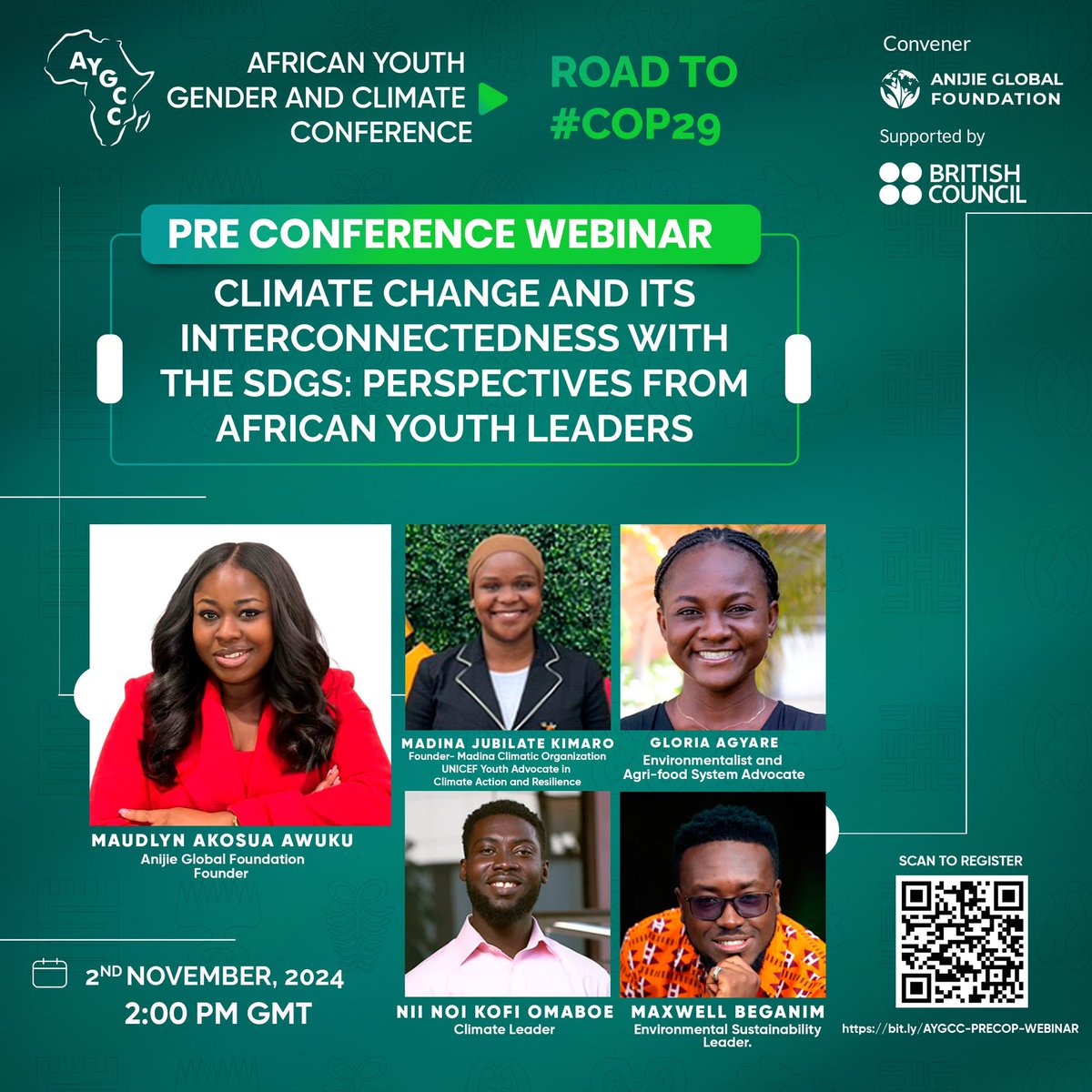 aygcc_'s tweet image. Ahead of #AYGCC2024 &amp;amp; #COP29, register to join us on 2nd Nov to hear from African youth leaders on #climatechange and #SDGs. Supported by #BritishCouncil

📶: bit.ly/AYGCC-PRECOP-W…

#AYGCC #AnijieGlobalFoundation #GenderEquality #QualityEducation #ClimateAction #GenderEquity