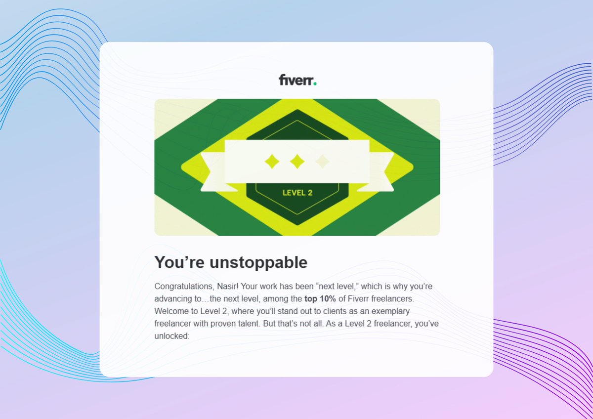 Alhamdulillah, Level Two Badge Unlocked on <a href="/Fiverr/">Fiverr</a>—Once Again! Grateful for the journey, hard work, and trust of my amazing clients. Here’s to more growth and success! 🌟💼

#Fiverr #SocialMediaMarketing #SocialMediaExpert #Branding #FiverrAchievement #Freelancer #Freelancing