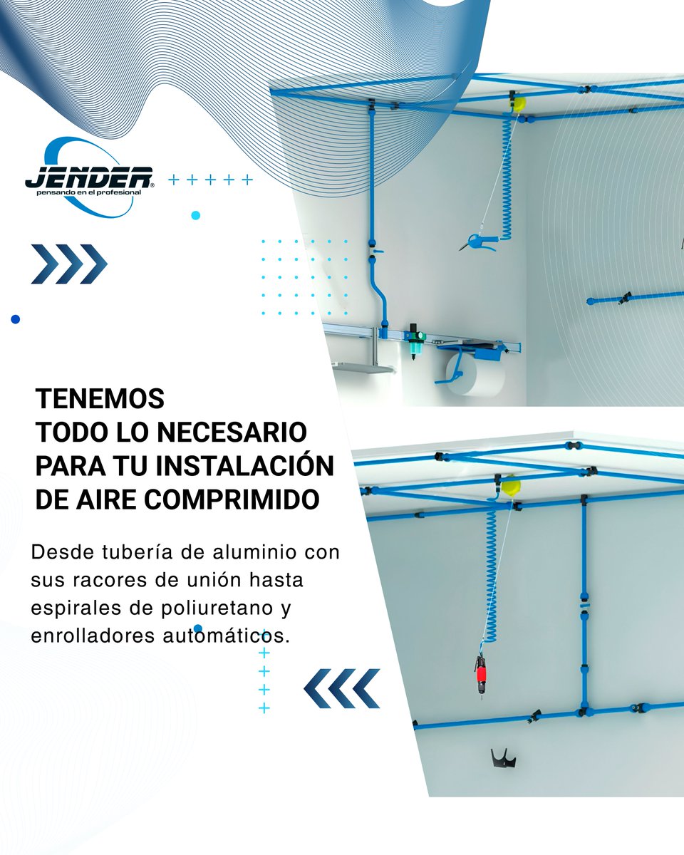 Jender__'s tweet photo. 🔧   En Jender tenemos todo lo que necesitas para tu instalación de aire   comprimido. 💨 Desde tubería en aluminio con sus racores de unión   hasta espirales de poliuretano, enrolladores automáticos,enchufes   rápidos,pistolas de soplado,etc #Jender #Suministro #AireComprimido https://t.co/DVz6Oa8z8u