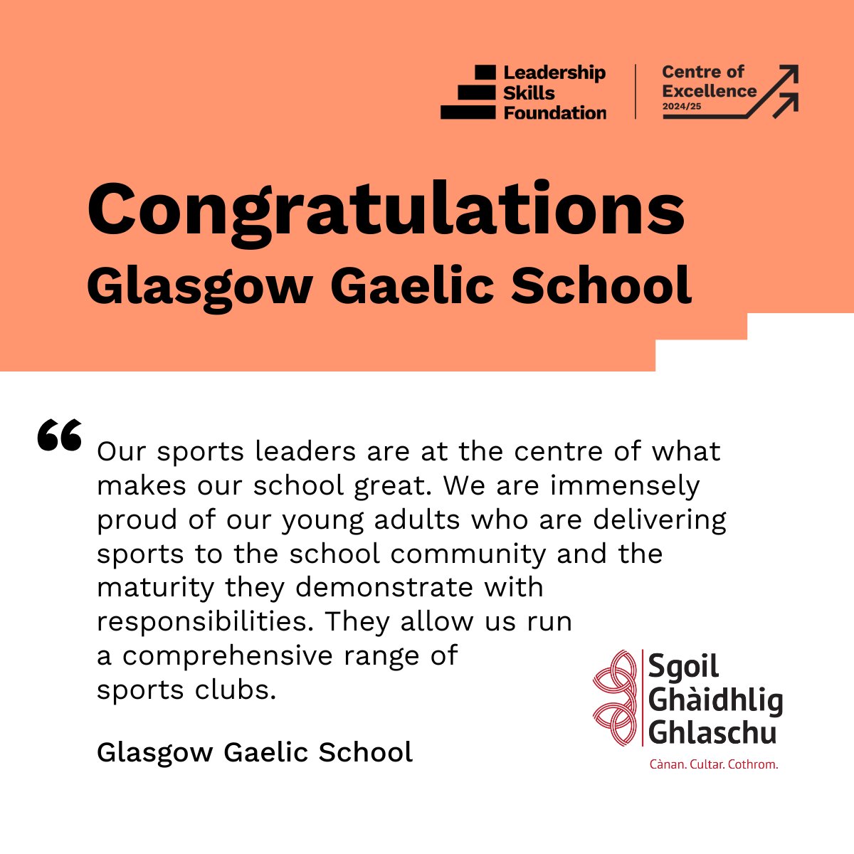 Leadership Skills Foundation (@lshipskillsfdn) on Twitter photo Our next new Centre of Excellence for 2024/25 is <a href="/SGGArdsgoil/">Àrd-sgoil Ghàidhlig Ghlaschu</a> - congratulations! 🎊 We found your leaders' dedication and maturity truly impressive, as they play a key role in delivering a wide range of sports to your school community.
#CentreOfExcellence Our next new Centre of Excellence for 2024/25 is <a href="/SGGArdsgoil/">Àrd-sgoil Ghàidhlig Ghlaschu</a> - congratulations! 🎊 We found your leaders' dedication and maturity truly impressive, as they play a key role in delivering a wide range of sports to your school community.
#CentreOfExcellence