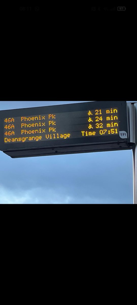 HayleyWhyte's tweet photo. @dublinbusnews for a bus that is 'every 8 minutes until 19:00' this is crazy for peak commuting time. And the 21 min isn't even right as it's now been 21 min and it's now saying 6 min, and going up 🤷🏻‍♀️ https://t.co/lkXIl5HiZN