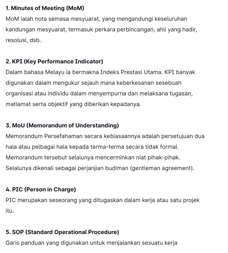 ainachuu_'s tweet photo. Fresh grad yang baru nak start kerja.

Korang WAJIB tahu istilah-istilah penting dalam dunia kerja supaya tak blur nanti ��️

Boleh bookmark buat rujukan in future! https://t.co/jiuCljnsAp