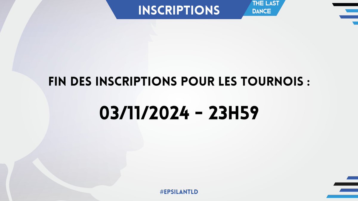 epsilan_fr's tweet photo. 🚨Fin des inscriptions pour les tournois prévue le 03/11/2024 à 23h59.

Il reste quelques places sur #CS2 et une dizaine sur #VALORANT !🔥

⬇️Pour vous inscrire, c'est ici⬇️
https://t.co/EAekCSw0P9

#EPSILANTLD https://t.co/lirnaeHr9P