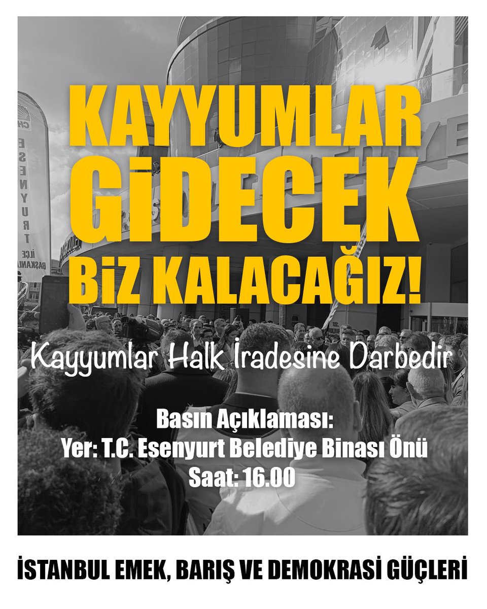 sodaporg's tweet photo. AKP-MHP faşizminin kayyum sopasını kabul etmiyoruz!
Saat 16.00’da Esenyurt Belediyesi önündeyiz.
#KayyumDefol https://t.co/oItnpc921m