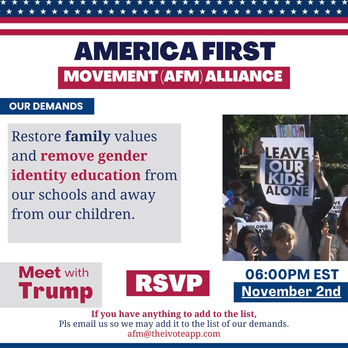 AfmAlliance's tweet photo. America First, Muslim &amp; Christian Leaders Meet with @realdDonaldTrump on 2nd November, 6:00 PM (EST)
RSVP Now to get the link: https://t.co/LNH52kFOAf
Join us on a zoom meeting with President Trump
#Trump #MuslimsforTrump #elections2024 https://t.co/GOkZkrKmS6
