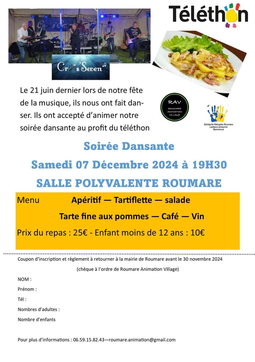 Soirée dansante au profit du téléthon 
<a href="/Telethon_France/">AFM-Téléthon</a> 
#ensemblebatissonsletelethon2024 💛💛⤵️⤵️💃🕺