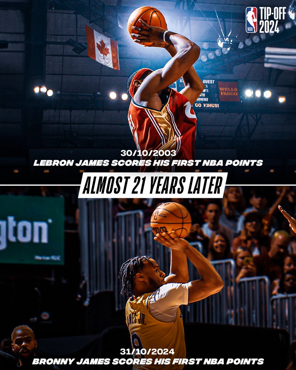 NBAIndia's tweet photo. One did it for the Cavaliers, & one did it against them! ๐
#TipOff24 #LeBronJames #BronnyJames https://t.co/LDA0UGZyBe