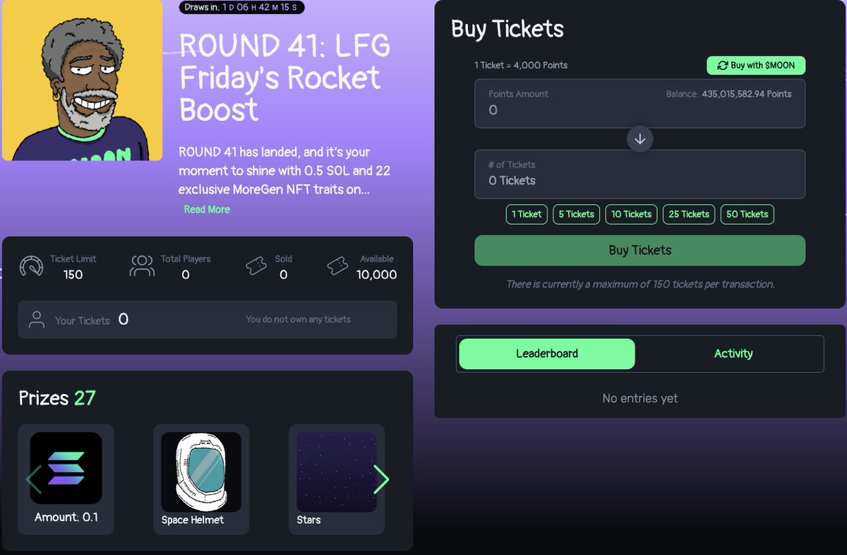 GM GM FreeMooner fam!     

Round 41: LFG Friday's Rocket Boost 🚀has launched with 27 prizes up for grabs.      

🗓️ Draw at 3:00 PM UTC, Friday, November 1st      

🪙Grab your tickets 🎫 now freemoon.meme/raffles/5ZNin3…

#SolanaMemeCoins  #SolanaCommunity #SolanaRaffle