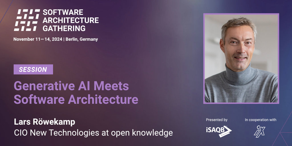 Software Architecture Gathering (@sag_conference) on Twitter photo Integrating #AI into Software Architecture 🤖
<a href="/mobileLarson/">mobileLarson</a> explores how to tackle the architectural challenges of adding Generative AI to your systems at #SAGconf. Learn how to choose the right models, manage data quality, and make AI work for your business! Integrating #AI into Software Architecture 🤖
<a href="/mobileLarson/">mobileLarson</a> explores how to tackle the architectural challenges of adding Generative AI to your systems at #SAGconf. Learn how to choose the right models, manage data quality, and make AI work for your business!