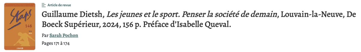 URePSSS (@urepsss_lab) on Twitter photo doi:10.3917/sta.146.0171. M. Dietsch professeur agrégé d’EPS dresse à l’appui d’une riche revue de littérature, le panorama des nouvelles aspirations de la jeunesse pour la pratique sportive et questionne « le futur des sports et de la société ». <a href="/SHERPASArtois/">AtelierSHERPAS</a> <a href="/RechercheUlille/">Recherche - Université de Lille</a> doi:10.3917/sta.146.0171. M. Dietsch professeur agrégé d’EPS dresse à l’appui d’une riche revue de littérature, le panorama des nouvelles aspirations de la jeunesse pour la pratique sportive et questionne « le futur des sports et de la société ». <a href="/SHERPASArtois/">AtelierSHERPAS</a> <a href="/RechercheUlille/">Recherche - Université de Lille</a>