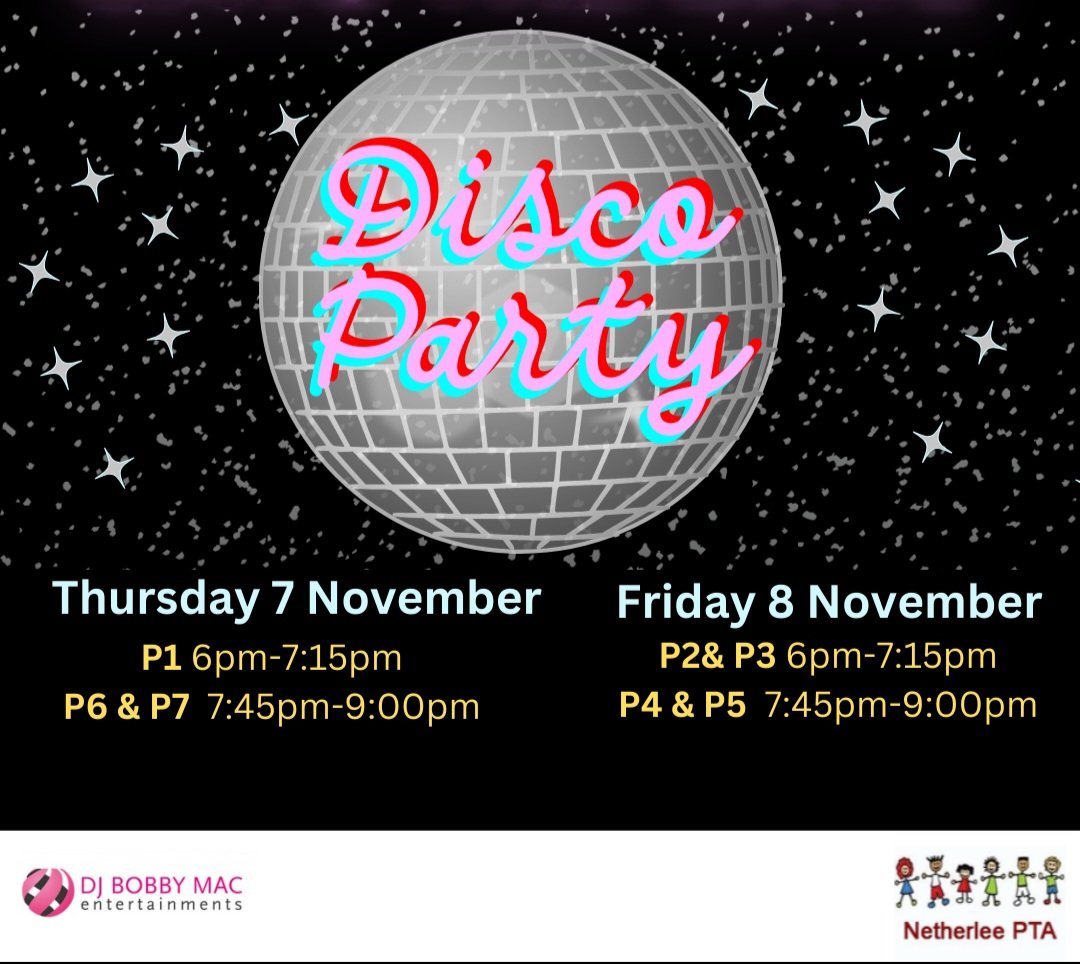 NetherleePTA (@netherleepta) on Twitter photo Lines are open and you can register today for:
🕺P1 Disco - 7/11/24 18:00
🕺P6/7 Disco - 7/11/24 19:45
🕺P2/3 Disco - 8/11/24 18:00
🕺P4/5 Disco - 8/11/24 19:45
pta-events.co.uk/netherleepta/
🌟Every child in <a href="/sand_nc/">NetherleePSandNC</a> is invited and welcome! Lines are open and you can register today for:
🕺P1 Disco - 7/11/24 18:00
🕺P6/7 Disco - 7/11/24 19:45
🕺P2/3 Disco - 8/11/24 18:00
🕺P4/5 Disco - 8/11/24 19:45
pta-events.co.uk/netherleepta/
🌟Every child in <a href="/sand_nc/">NetherleePSandNC</a> is invited and welcome!