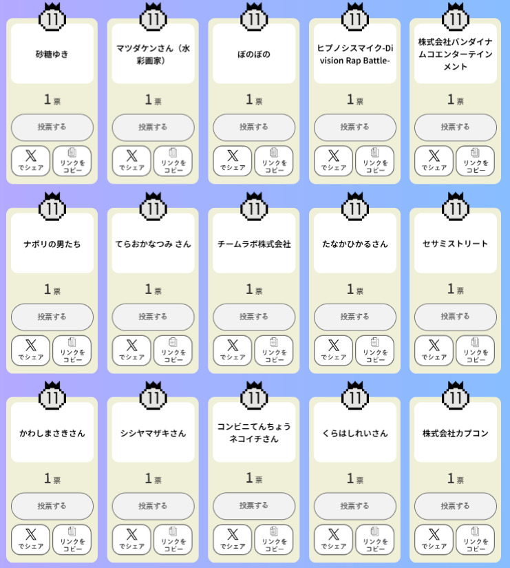 ／
コラボ投票実施中！
＼
「こことコラボして欲しい」
みなさまからいただいた、たくさんのリクエストの中から50件に絞りました。
１日１回の投票、ぜひ参加してくださいね♪
felissimo.co.jp/contents/colla…
※11月半ばまでの実施予定

▼現在の投票状況