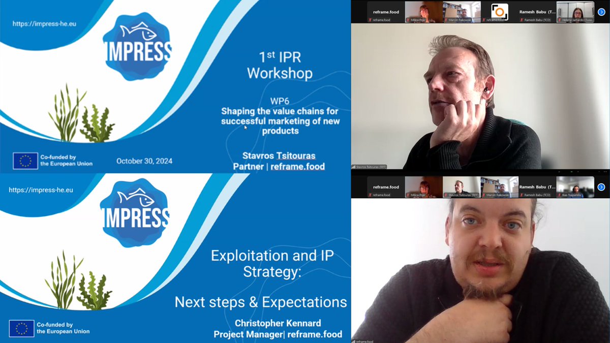 IMPRESS_EU's tweet image. #Impress’ first #IPworkshop with Stavros Tsitouras and Christopher Kennard from @reframefood covered essential means to protecting #innovations and explored IMPRESS' key exploitable results. This serves as a strong foundation for new products, training and more. 🚀 #HorizonEurope