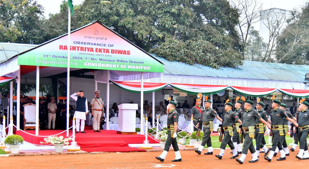 rsapam's tweet photo. Attended the Observation of Rashtriya Ekta Diwas at 1st Bn. Manipur Rifles Parade Ground. 

Today, we commemorate the birth anniversary of Sardar Vallabhbhai Patel, the Iron Man of India.

Let's pledge to:

- Strengthen national unity
- Foster brotherhood and harmony
- Build a resilient India

#EktaDiwas #NationalUnityDay 
@narendramodi @JPNadda @NBirenSingh