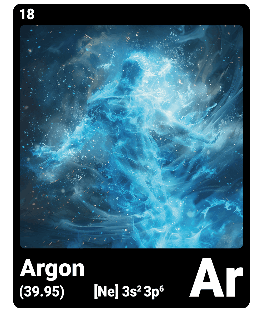 br_AI_king's tweet image. This is what it looks like when AI gives the chemical element #argon a face - find all #ChemicalElement in the bio #ScienceArt