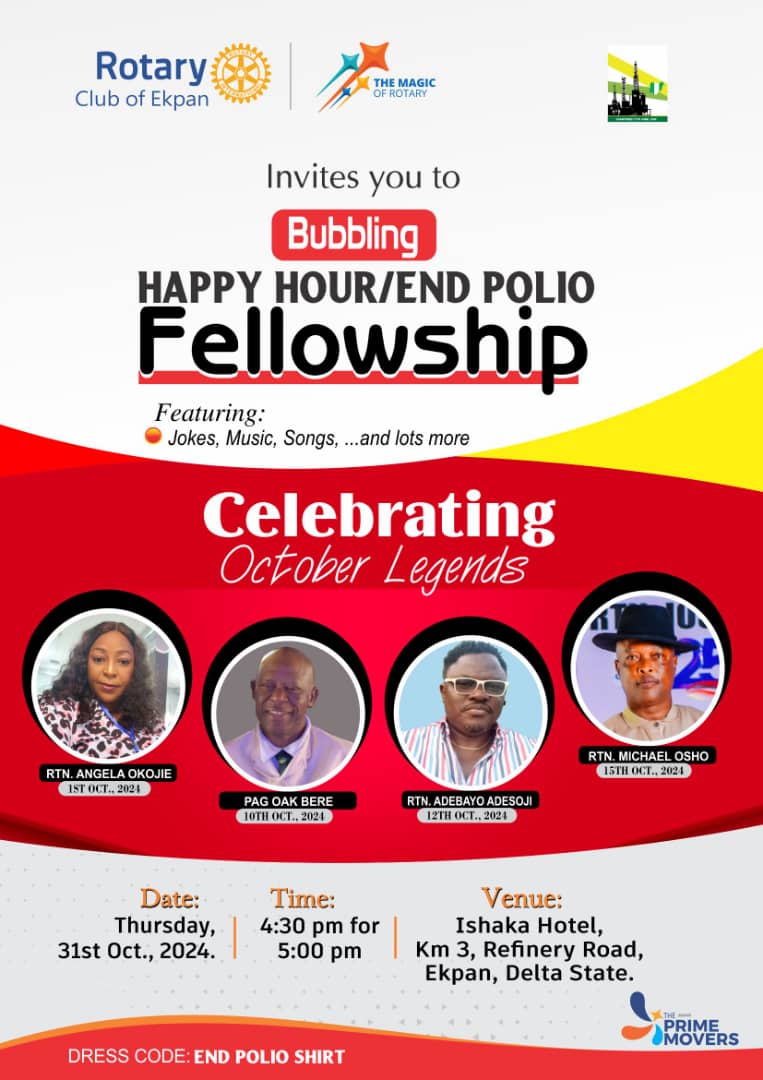 ekpanrotary's tweet image. Be our guest!

@Our 4th Magical Bubbling Happy Hour Fellowship of Prime Movers for this Rotary year.
#EndPolioFellowship

Let's come and celebrate with these September Legends. 

See flyer for more information.  
#EachOneBringOne
#HappyHourFellowahip 
#OneBubblingFamily 
#Rotary