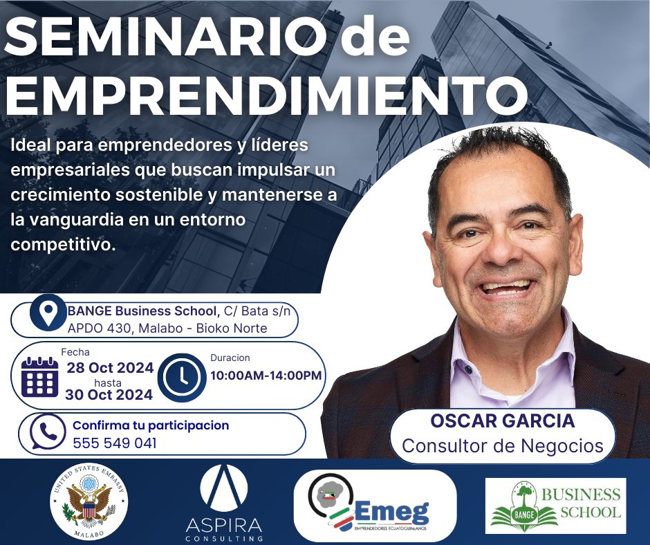 La embajada de Estados Unidos en colaboración con la EMEG OFICIAL , BANGE BS y #AspiraConsulting impartido por el Consultor de negocios   #OscarGARCIA. Han sido 3 días intensos de formación y asesoría para emprendedores.