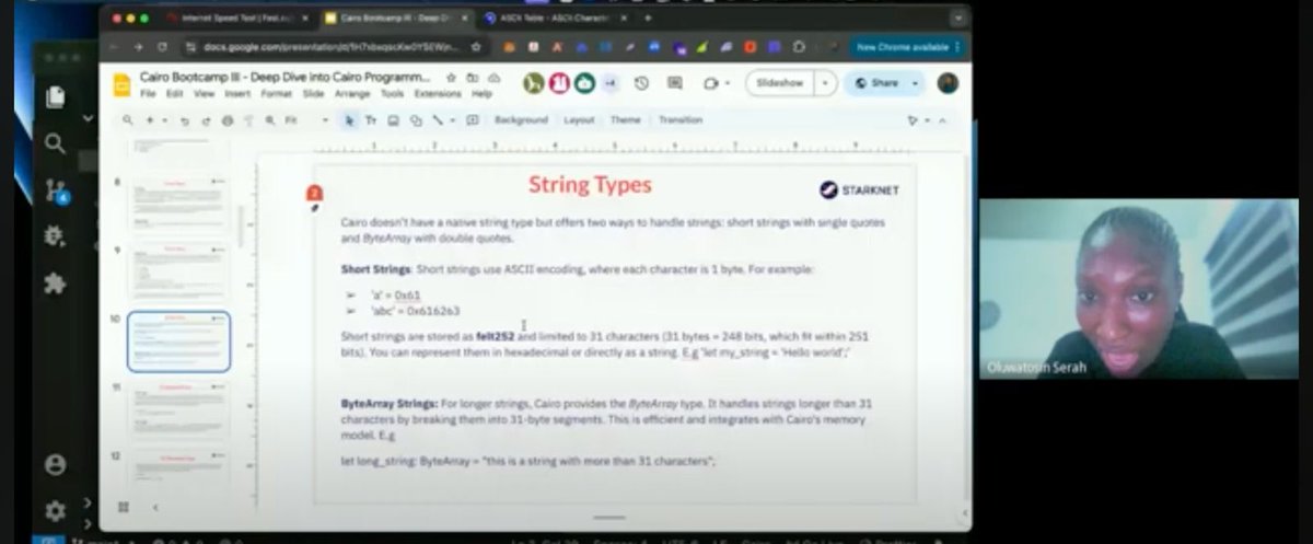 damel_design's tweet photo. Week 2 of the #CairoBootcamp by @Starknet and @womenindefi_org was an incredible experience! I had a blast diving into Cairo programming, learning about basic data types like integers, booleans, arrays, tuples, and structs. It was fascinating. https://t.co/screx1VHVw