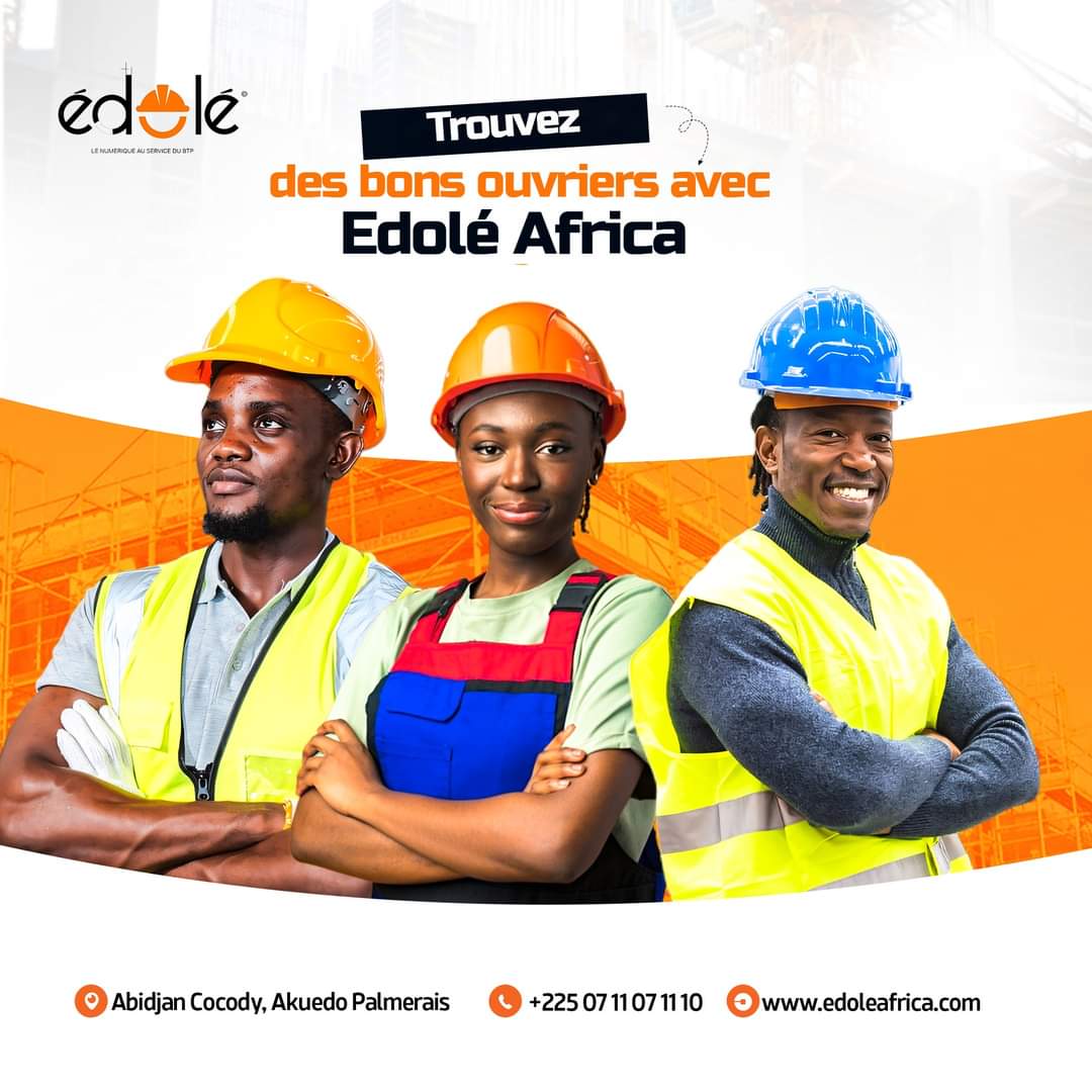 Imaginez pouvoir trouver facilement les meilleurs pour vos projets à venir. Avec Edole Africa Côte d'Ivoire, c'est tellement possible !

Contactez-nous dès maintenant et faisons de vos rêves une réalité.
☎️0711071110
📌Abidjan Cocody, Akuedo Palmeraie
 #BTP #Ouvriers #EdoleAfrica