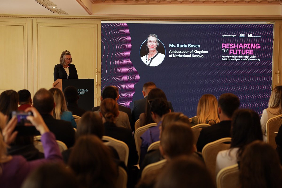 NLinKosovo's tweet photo. Ambassador @Karin_Boven was honored to attend the MATRA project’s closing event on cybersecurity, led by @ipkofoundation and @WomenInTechOrg. This initiative empowered women and girls in cybersecurity, equipping them with skills. Wishing them success in their future endeavours. https://t.co/V7WWk0cwmh