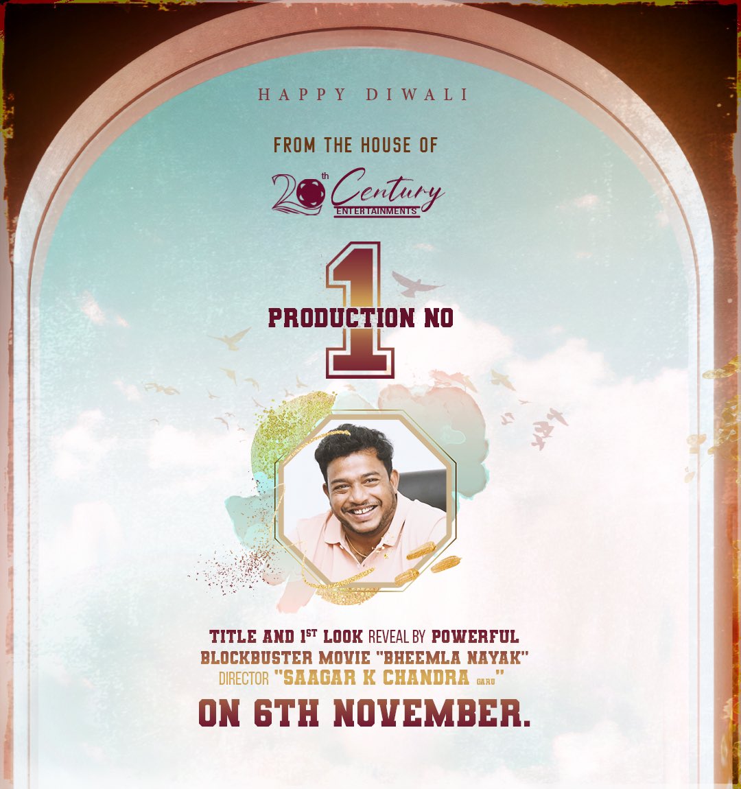 20thCenturyEnt's tweet photo. ✨ A new cinematic era begins as #SagarKChandra unveils the Title &amp; 1st look of #20thcenturyEntertainments

#ProductionNo1 🔥 on 6th November, get ready for something extraordinary 🎬

#HappyDiwali 🙏🏼 https://t.co/QjNtbooR12