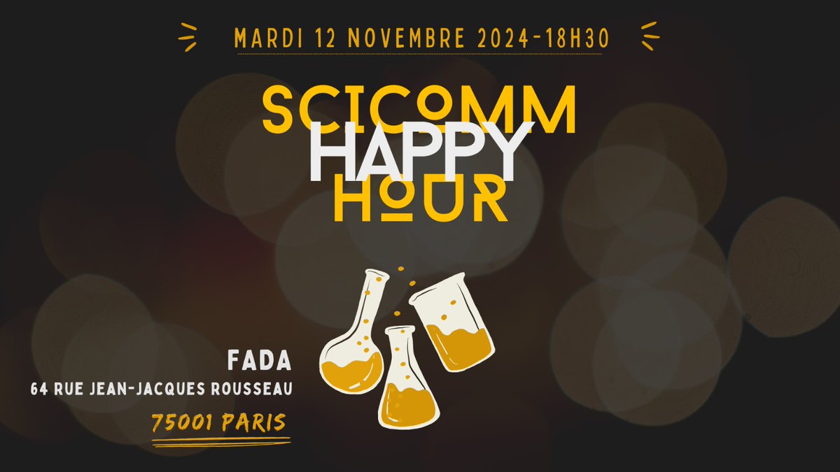EloScicomm's tweet photo. 🧪🍻Le #scicommHappyHour est de retour !
🗓️Mardi 12 novembre 2024
📍Le Fada, 64 Rue Jean-Jacques Rousseau 75001 Paris 

Hâte de toutes et tous vous retrouver/rencontrer ! #comsci #scicomm
Cet événement est pour toutes les personnes intéressées par la communication scientifique 🫶 https://t.co/Cg3qGwWXYi