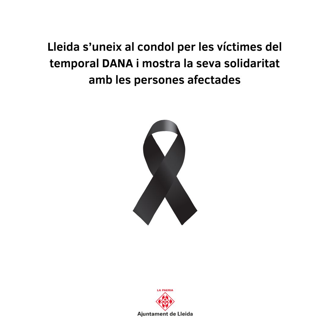 esports_lleida's tweet photo. L’Ajuntament de Lleida expressa el seu sentit condol per les víctimes del DANA i mostra la seva solidaritat amb les persones afectades pels devastadors efectes del temporal.
El govern municipal ha suspès els actes públics previstos per aquest dijous
#DANA #solidaritat #condol https://t.co/1htbhTiWxK