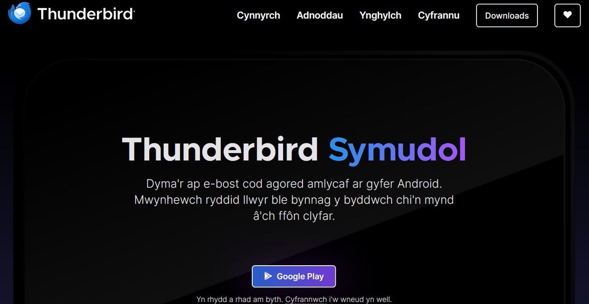 Thunderbird Android  🏴󠁧󠁢󠁷󠁬󠁳󠁿
Ap cyfathrebu gynhwysfawr ar gyfer dyfeisiau Android
Yn cynnwys y gallu i drin e-bost, tasgau, calendr a dyddiadur
Ar gael o Google Play
Gwefan: thunderbird.net/cy/mobile
#yagym #Cymraeg