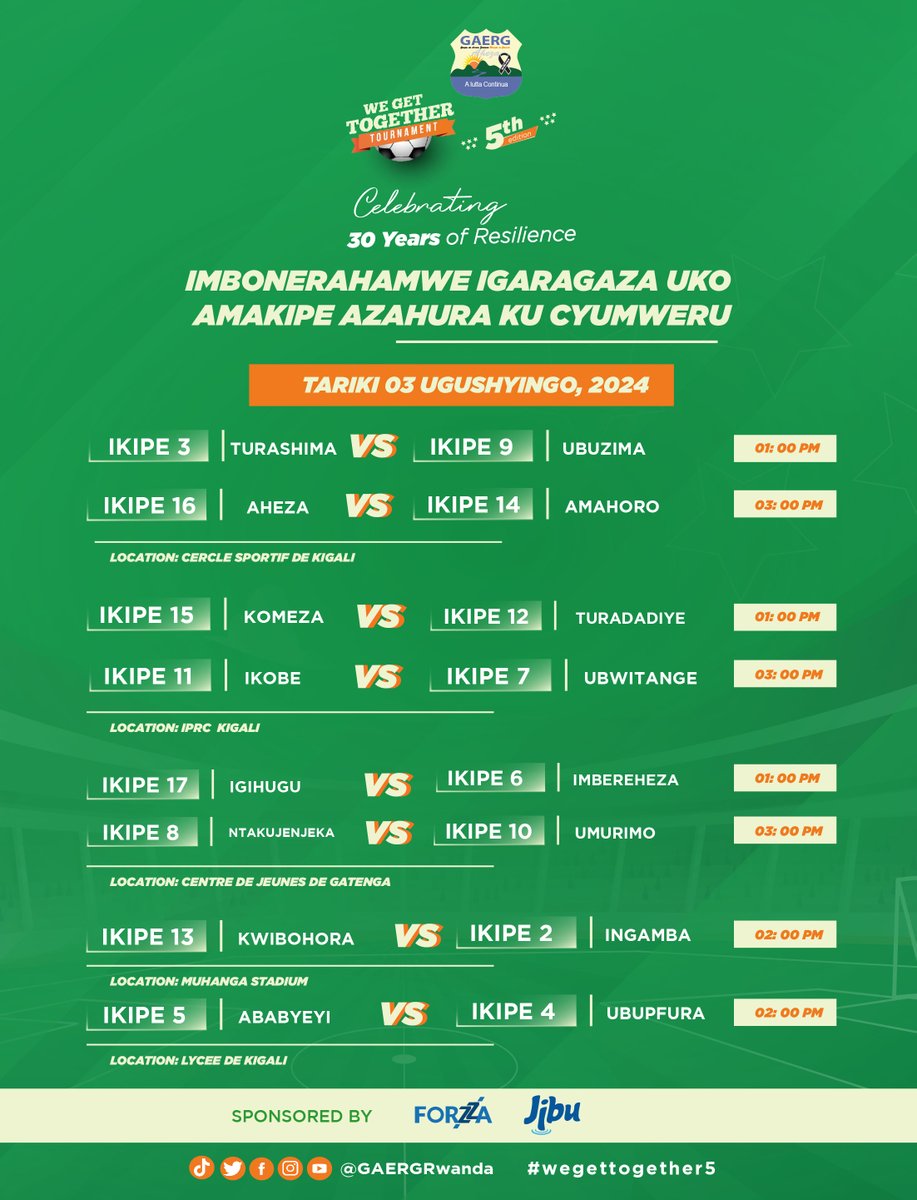IBUKAHealing's tweet photo. MATCHDAY 2 is here!! only 3 DAYS to go.
Teams are ready to bring in the HEAT.
Which games are you attending this Sunday?!
Let’s keep the excitement alive! 💥⚽
#wegettogether5 #wgt #wegettogether #30yearsofresilience https://t.co/O0oZQyLuMy