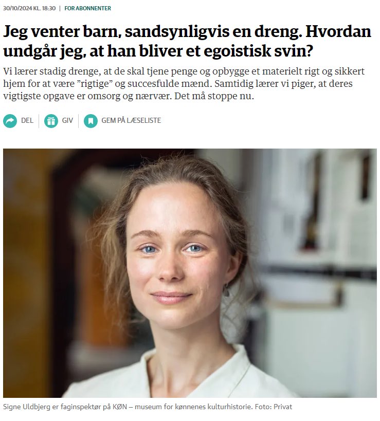 Faginspektør på museet KØN mener, at den traditionelle mand er et egoistisk svin - og hun gruer for, om hun mon kan redde sin ufødte søn gennem den helt rigtige, rød-grønne, veganske og feministiske opdragelse.
George Orwell: "Sig ikke, at I ikke blev advaret ..."
<a href="/SUldbjerg/">Signe Uldbjerg</a>