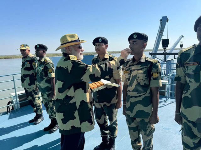 PM Narendrabhai Modi celebrates Diwali at Indo-Pak border in Sir Creek area of Kutch