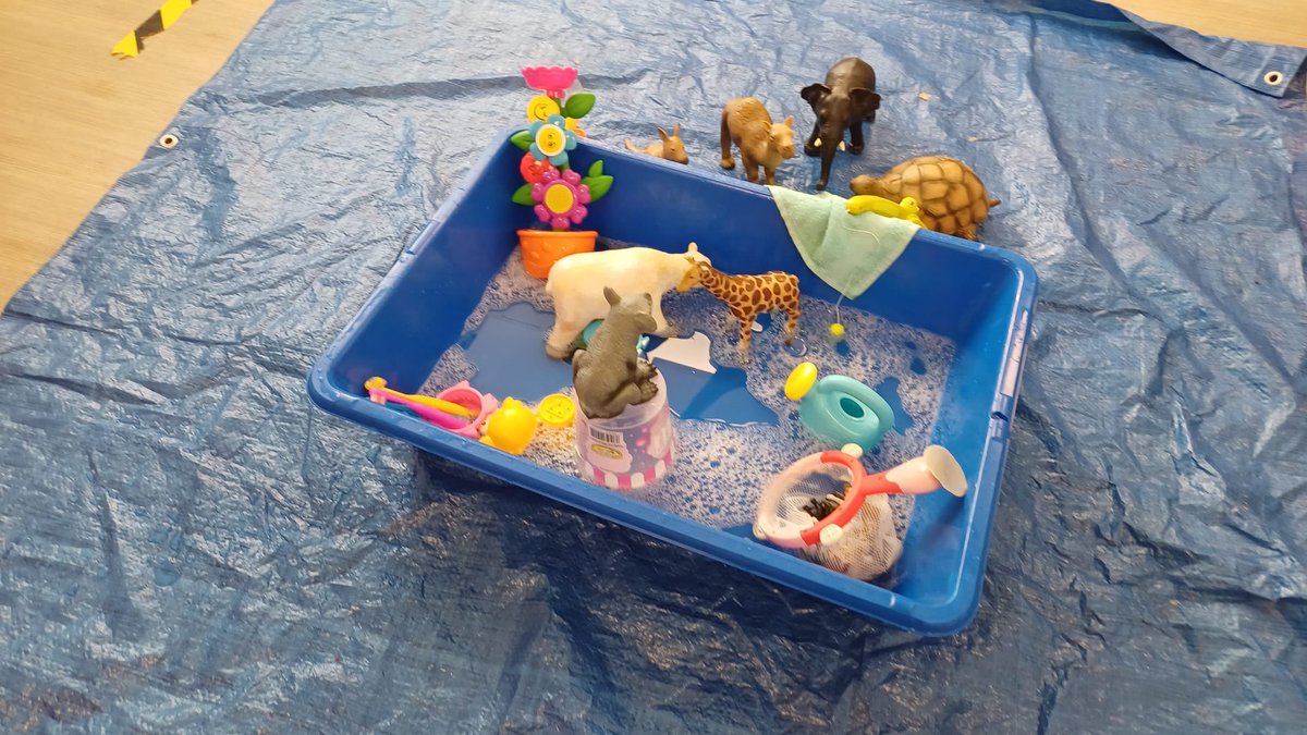#therapythursday #therapidyddiau 

Another great idea for a sensory play activity from our fabulous Speech Therapy Assistant, Alwen 🐘🦒🐻‍❄️🦁

By including your child’s interests in play, they are much more likely to stay and play for longer and learn lots of new words 😊🌈