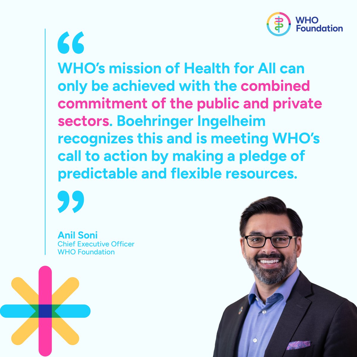 WHO Foundation (@whofoundation) on Twitter photo .<a href="/Boehringer/">Boehringer Ingelheim</a>’s generous $5 million pledge will also support the broader work of <a href="/WHO/">World Health Organization (WHO)</a> and is a great example of how the private and public sectors must come together to advance the vision of #HealthForAll. Thank you! #InvestInWHO #WHS2024 .<a href="/Boehringer/">Boehringer Ingelheim</a>’s generous $5 million pledge will also support the broader work of <a href="/WHO/">World Health Organization (WHO)</a> and is a great example of how the private and public sectors must come together to advance the vision of #HealthForAll. Thank you! #InvestInWHO #WHS2024