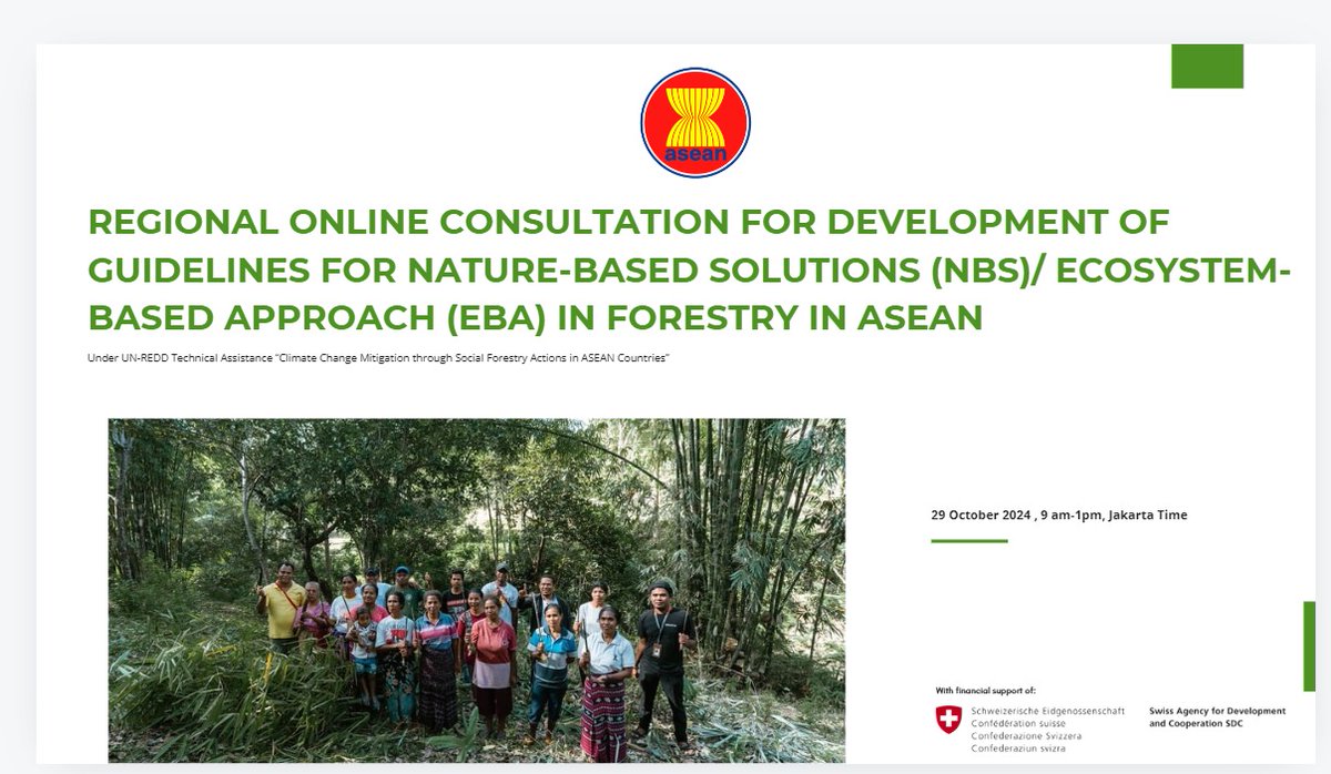 SwissASEAN's tweet photo. 🇨🇭was pleased to support the development of the ASEAN Guidelines on Nature-based Solutions! These tools will help communities tackle climate change and improve livelihoods. By fostering ownership and community involvement, we create practical solutions for a sustainable future! https://t.co/RxcYixUp1z
