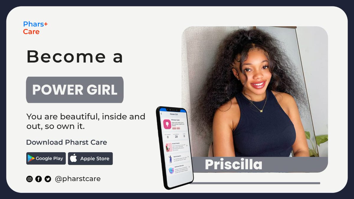 pharstcare's tweet photo. You own your beauty, embrace it💕.
Track your period with ease and get monthly custom period kits!✨
Download now👉🏾https://t.co/OZ07nTBSPb
Relax, we dey for you.
#pharstcare #powergirl #periodtracker https://t.co/f9AOjEviM6