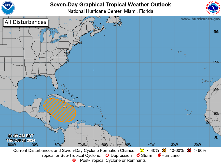 🌀Tropical Update 🌀

🟠 There's now a 50% chance of development in the Carribbean Sea. A tropical depression could form over the weekend or early next week

🌧️ Increased moisture is possible over our area by the middle of next week

For more, see hurricanes.gov #flwx